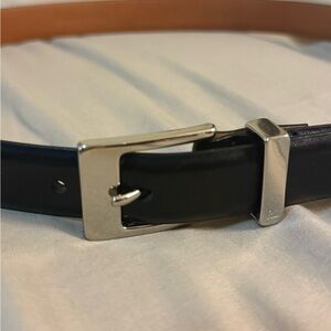 Ralph Lauren Black and Tan Leather Belt with Silver Buckle